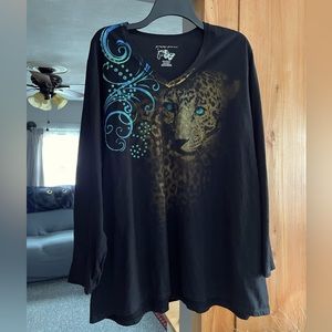 Hanes Just My Size 4X Long Sleeve Black Leopard Face Shirt